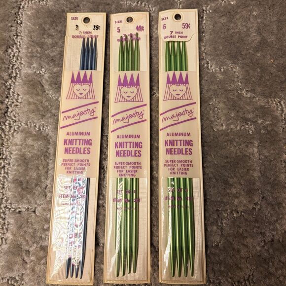 VINTAGE MAJESTY ALUMINUM KNITTING NEEDLES SIZES 3-5-6 LOT OF 12 NOS 7 INCH RARE - Picture 1 of 5